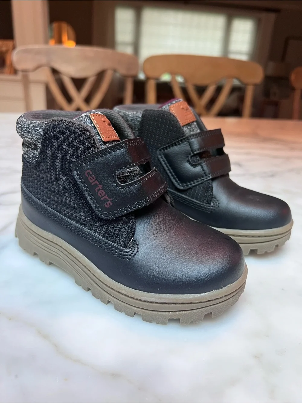 Carter's Black and Tan Toddler Hook-and-Loop Ankle Boots